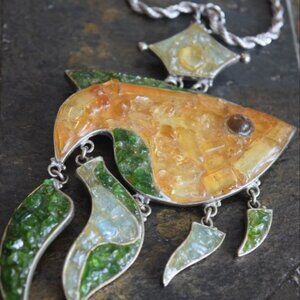 Jade Fish Art Necklace Contemporary NWT